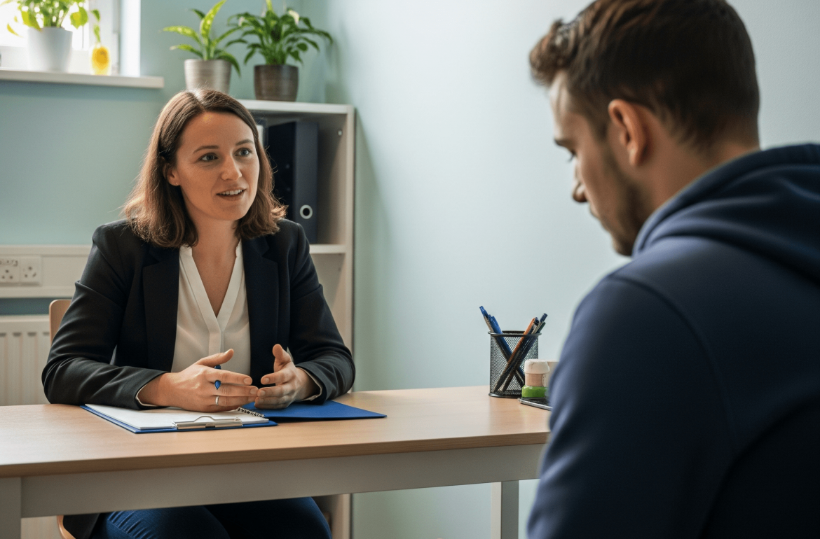 une psychologue avec son patient