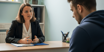 une psychologue avec son patient