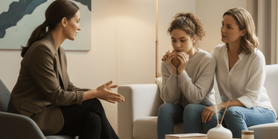 Une maman et sa fille adolescente consulte une psychologue