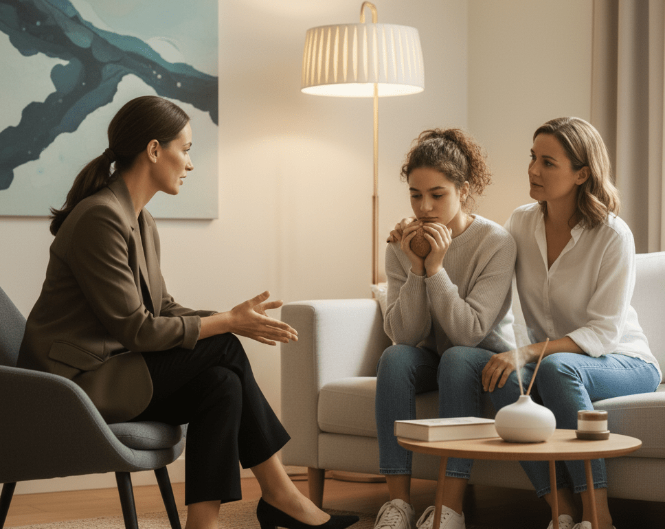 Une maman et sa fille adolescente consulte une psychologue