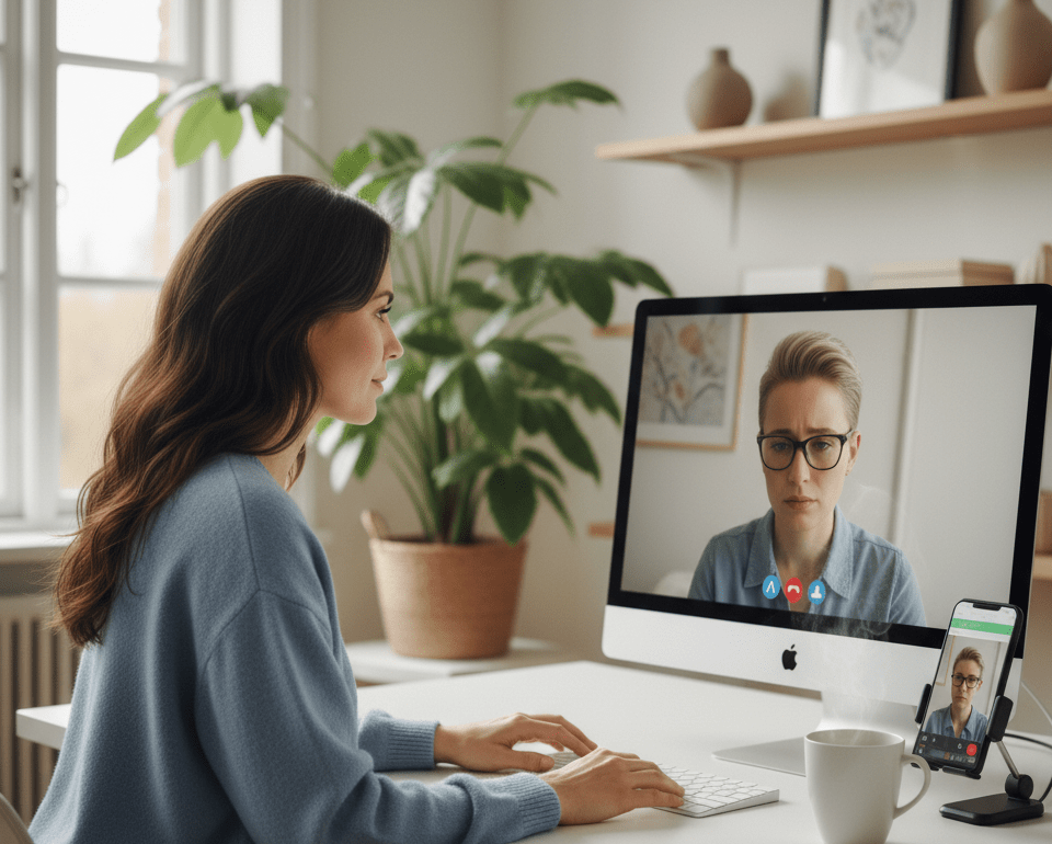 une femme discute à distance avec une autre femme
