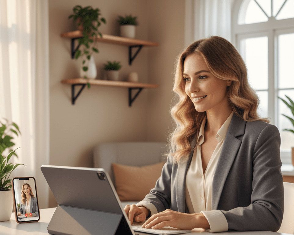 femme psychologue en consultation à distance par ordinateur