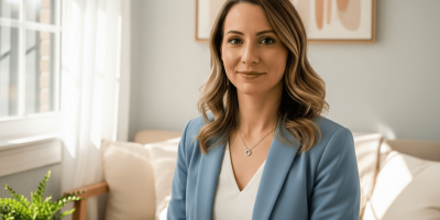 une femme debout et à l'écoute