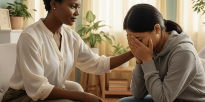 Une femme parle sa tristesse, son stress, son anxiété et troubles mentaux à une autre femme