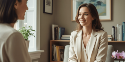 Deux femmes discutent avec le sourire