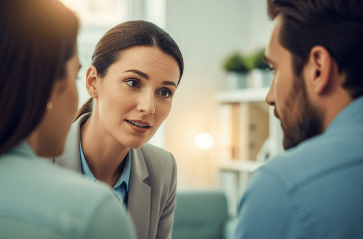 Discussion entre une psychologue et deux personnes homme femme